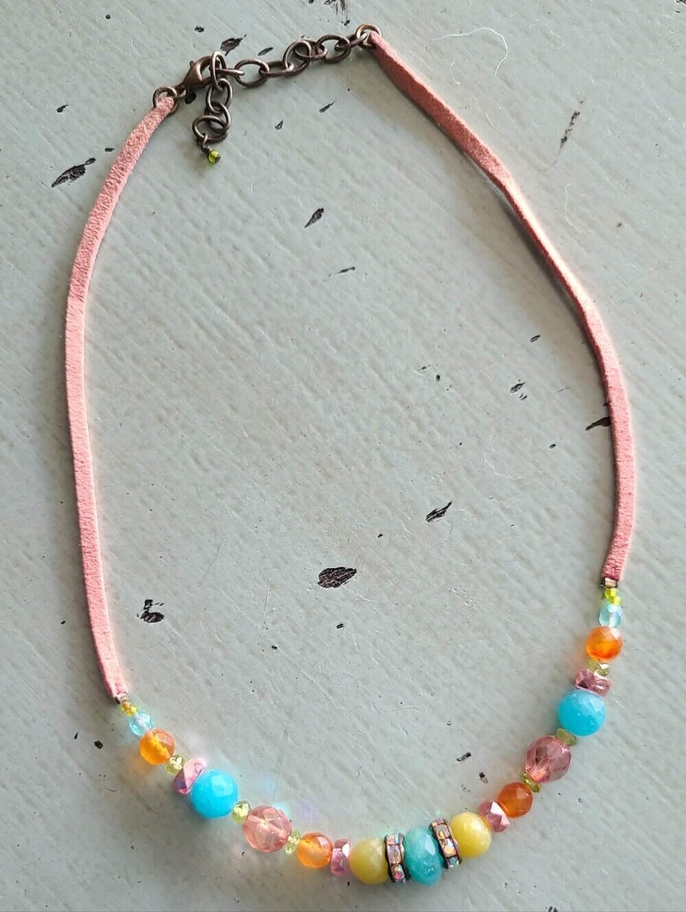 Pink Beaded Necklace with Multicolor Accent Beads
